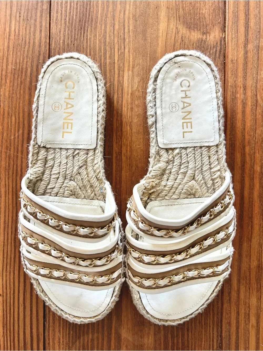 Chanel White Leather Espadrilles